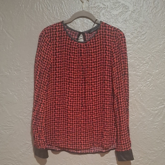 Zara Wome's Red and Black Geometric Blouse Size M - Picture 5 of 10
